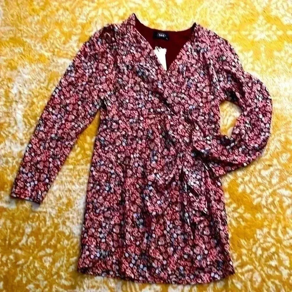 Cider Dresses & Skirts - Cider 90s style retro floral, long sleeve wrap mini dress XL NWT